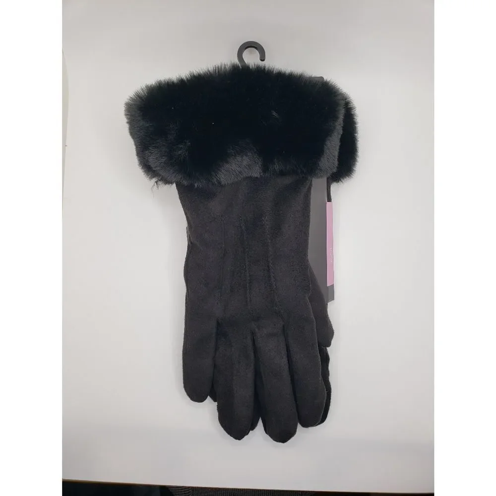 Black faux fur micro suede touchscreen gloves